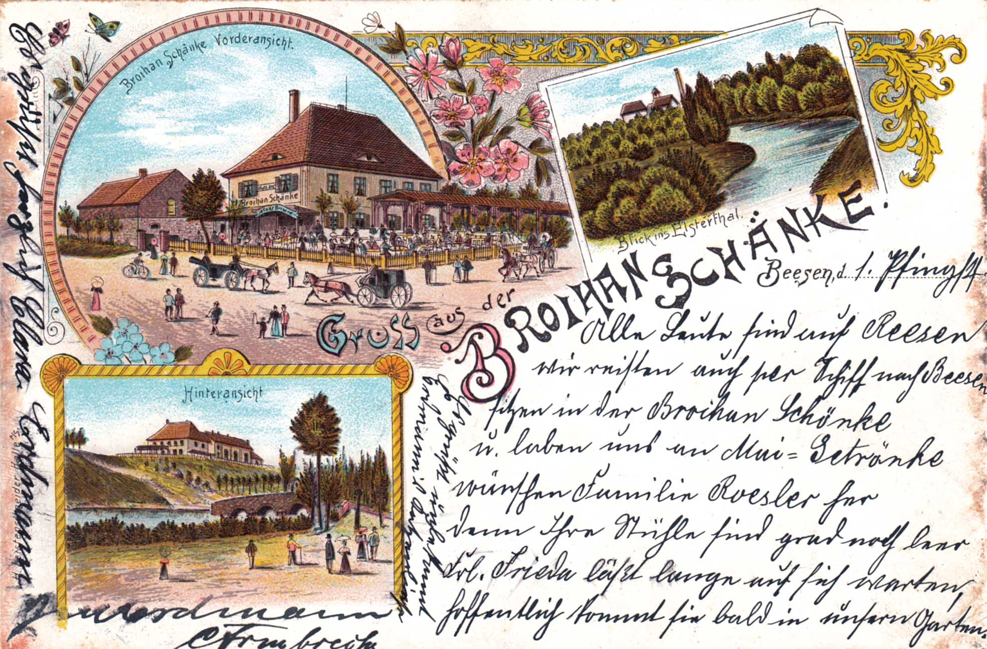 Ansichtskarte von 1899 von Clara Erdmann an Robert Roesler in Peitz